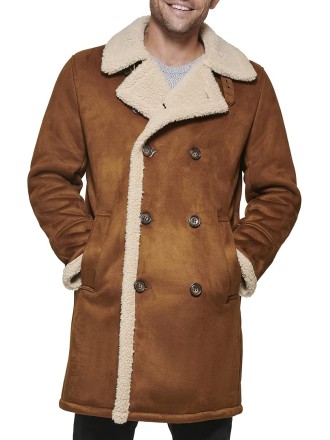 Mens Faux Shearling Midlength Overcoat
