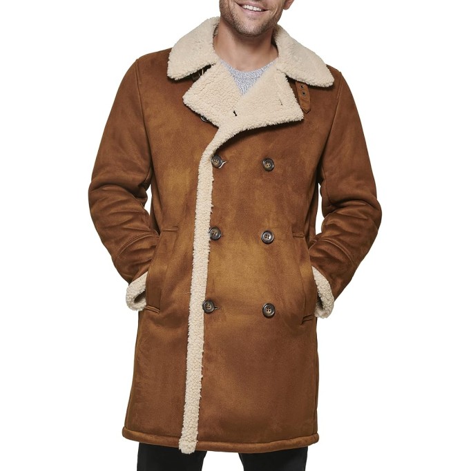Mens Faux Shearling Midlength Overcoat