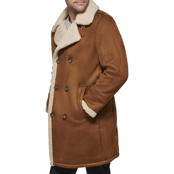 Mens Faux Shearling Midlength Overcoat