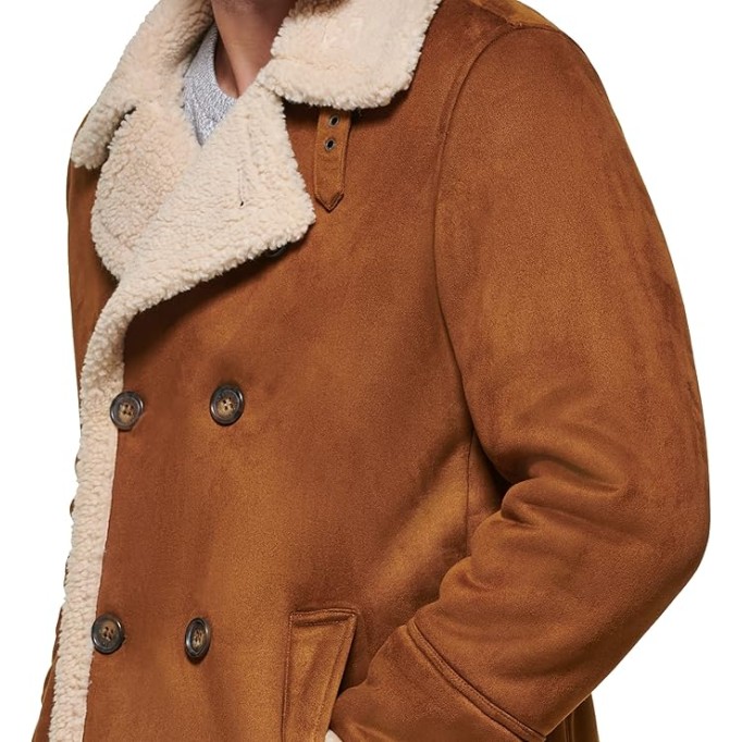 Mens Faux Shearling Midlength Overcoat