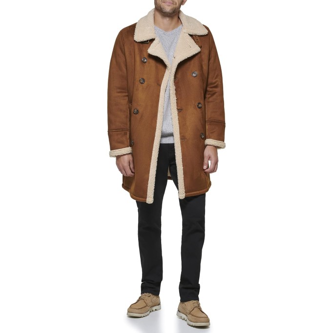 Mens Faux Shearling Midlength Overcoat