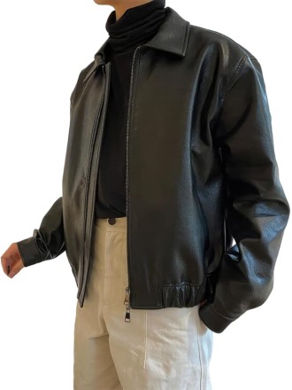 Men's Bomber Genuine Sheepskin Oversized Leather Jacket Classic Shirt Collar Loose Casual Winter Cool Designer Lightweight