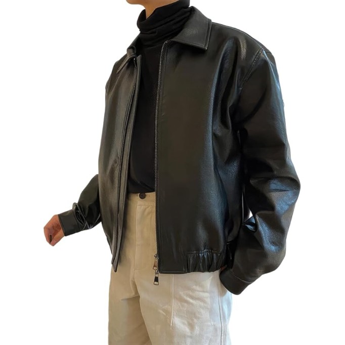 Men's Bomber Genuine Sheepskin Oversized Leather Jacket Classic Shirt Collar Loose Casual Winter Cool Designer Lightweight