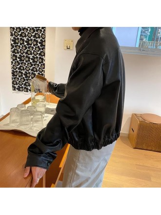 Men's Bomber Genuine Sheepskin Oversized Leather Jacket Classic Shirt Collar Loose Casual Winter Cool Designer Lightweight