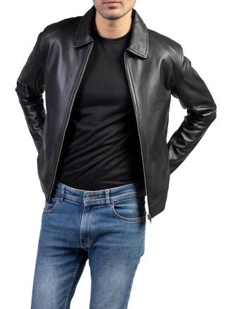 Polo Collar Premium Leather Jacket Men - Old School Classic Style Everyday Wear Real Lambskin Mens Leather Jacket