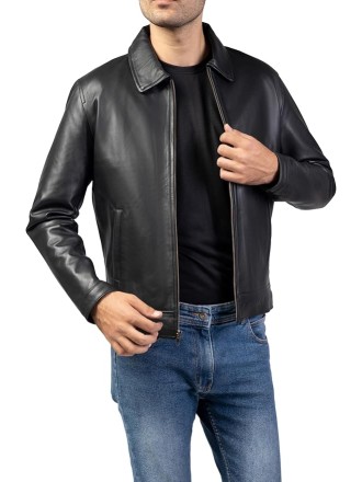 Polo Collar Premium Leather Jacket Men - Old School Classic Style Everyday Wear Real Lambskin Mens Leather Jacket