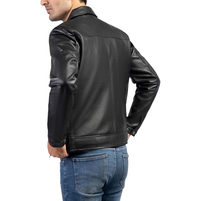 Polo Collar Premium Leather Jacket Men - Old School Classic Style Everyday Wear Real Lambskin Mens Leather Jacket
