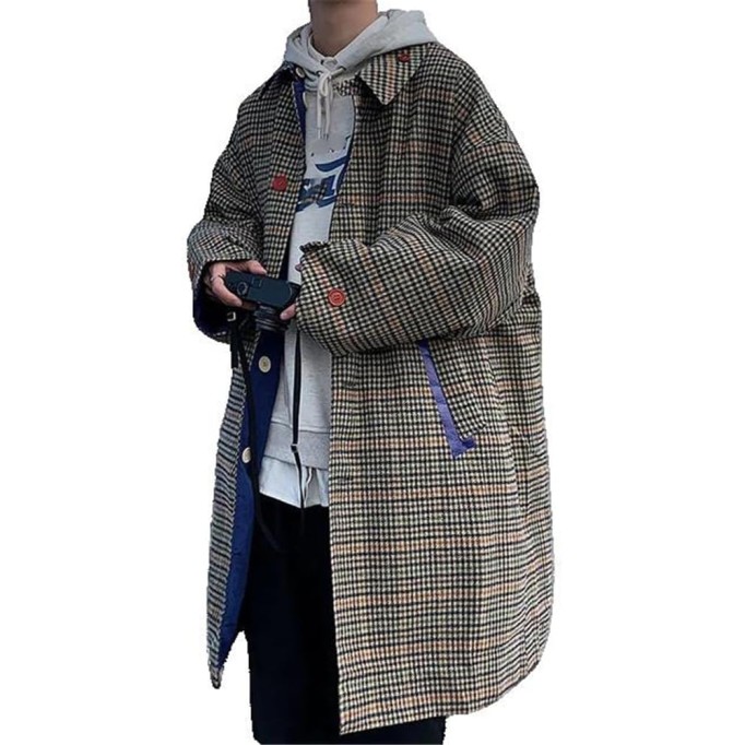 Top Oversized Reversible Trench Coats For Men Jackets Korean Loose Casual Windbreaker Overcoat