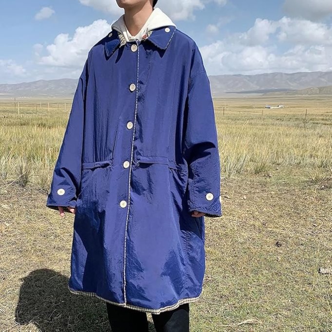 Top Oversized Reversible Trench Coats For Men Jackets Korean Loose Casual Windbreaker Overcoat