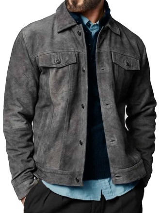 Premium Vintage Trucker Suede Leather Jacket Men Genuine Lambskin Men Leather Jackets Shirt Collar Jackets For Mens