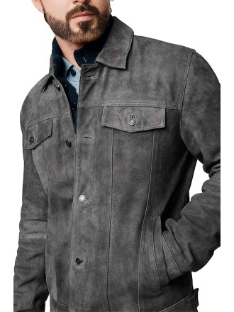 Premium Vintage Trucker Suede Leather Jacket Men Genuine Lambskin Men Leather Jackets Shirt Collar Jackets For Mens