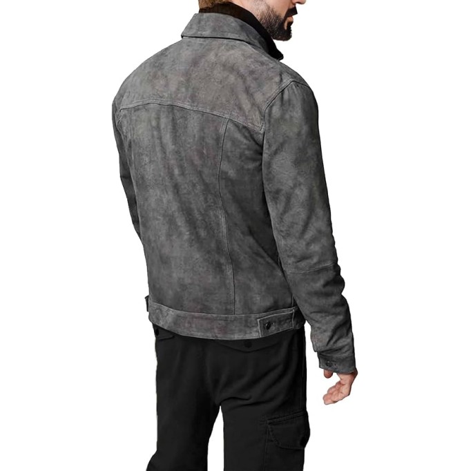 Premium Vintage Trucker Suede Leather Jacket Men Genuine Lambskin Men Leather Jackets Shirt Collar Jackets For Mens