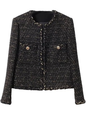 Women Black Tweed Jacket Spring/Autumn Jacket Business Ladies One Piece Classic Coat