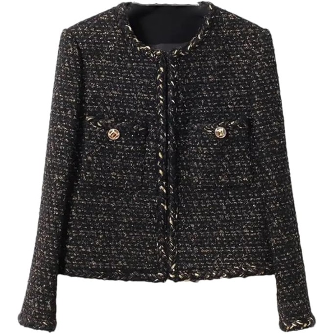 Women Black Tweed Jacket Spring/Autumn Jacket Business Ladies One Piece Classic Coat