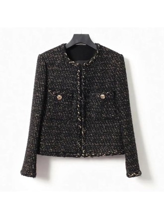 Women Black Tweed Jacket Spring/Autumn Jacket Business Ladies One Piece Classic Coat