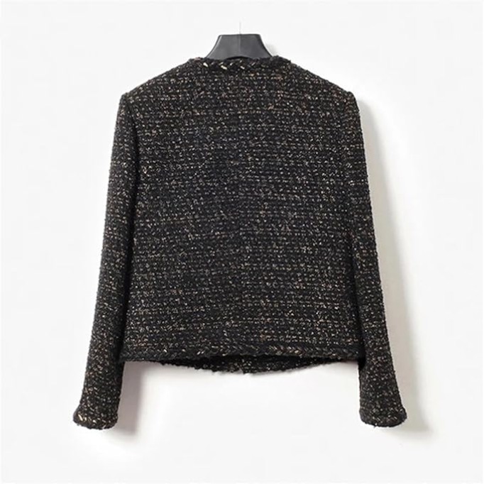 Women Black Tweed Jacket Spring/Autumn Jacket Business Ladies One Piece Classic Coat