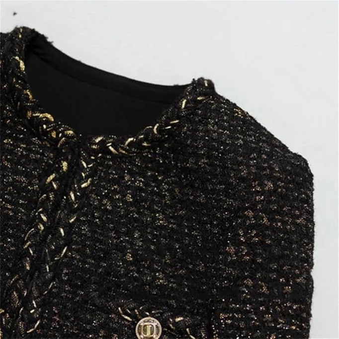 Women Black Tweed Jacket Spring/Autumn Jacket Business Ladies One Piece Classic Coat