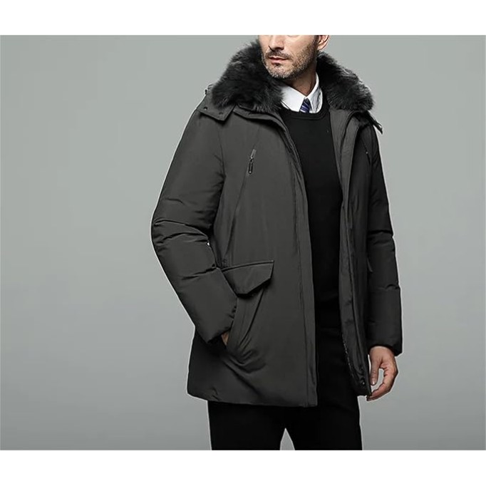 Men's Winter Warm Jacket Thick Casual Hooded Down Windbreaker Coat Oversized Black Parkas