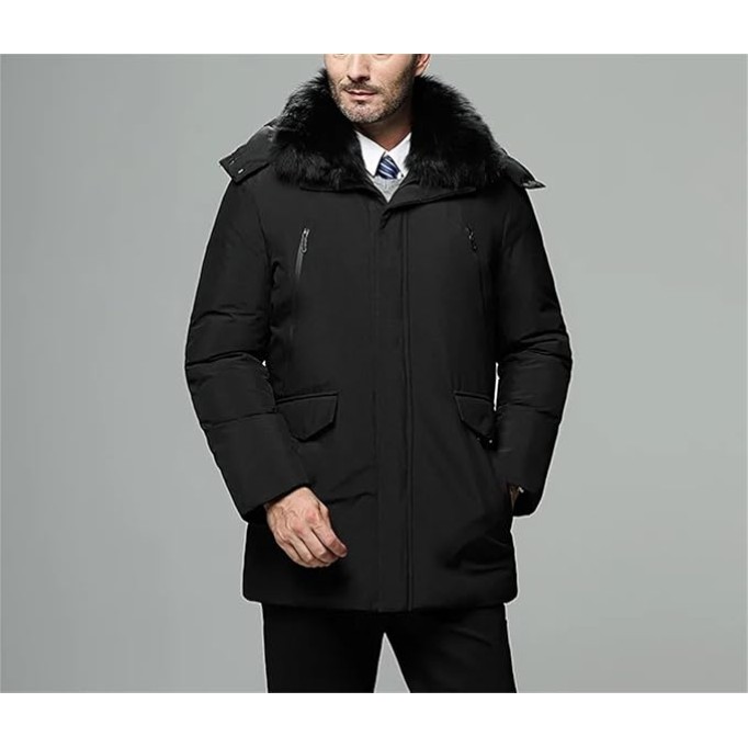 Men's Winter Warm Jacket Thick Casual Hooded Down Windbreaker Coat Oversized Black Parkas