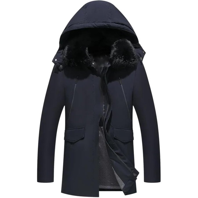 Men's Winter Warm Jacket Thick Casual Hooded Down Windbreaker Coat Oversized Black Parkas