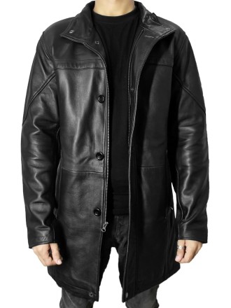 Leather Car Coat For Men 3/4 Length Mens Trench Coat - Real Lambskin Long Jacket For