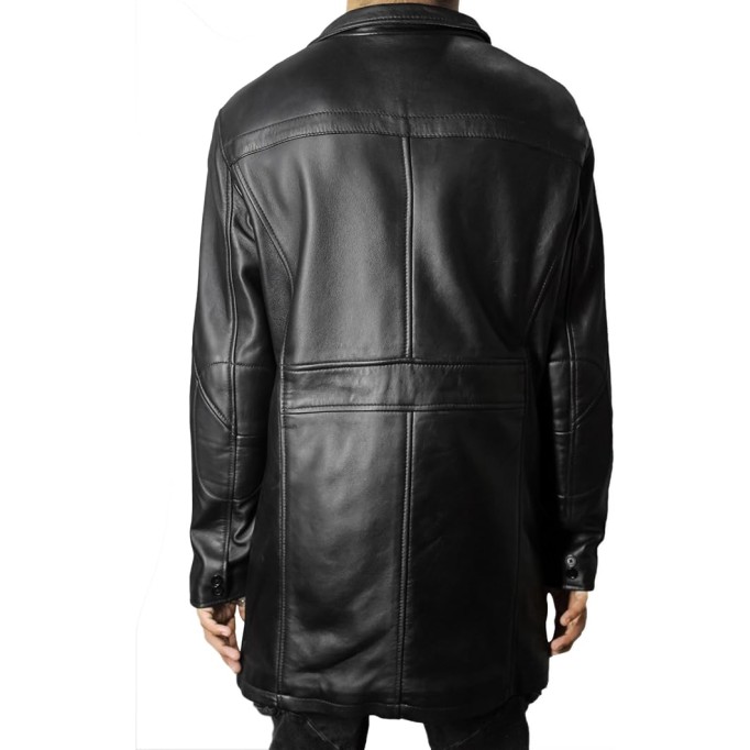 Leather Car Coat For Men 3/4 Length Mens Trench Coat - Real Lambskin Long Jacket For