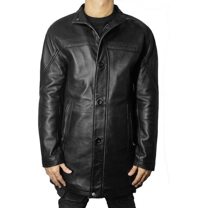 Leather Car Coat For Men 3/4 Length Mens Trench Coat - Real Lambskin Long Jacket For