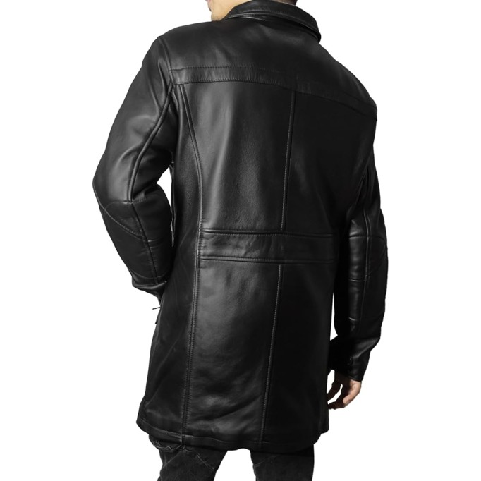 Leather Car Coat For Men 3/4 Length Mens Trench Coat - Real Lambskin Long Jacket For