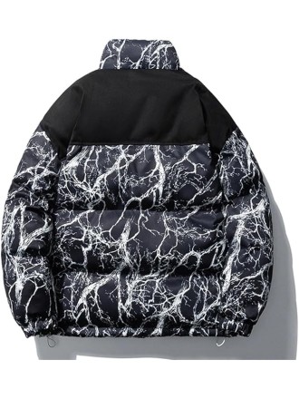 Men Print Down Jacket Coat Stand Collar Couple Oversized Zipper Warm Hip Hop Casual Jackets