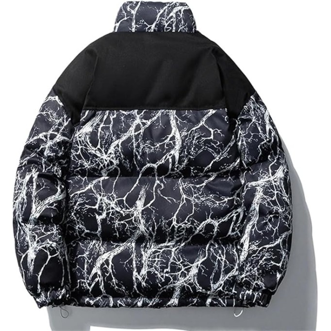 Men Print Down Jacket Coat Stand Collar Couple Oversized Zipper Warm Hip Hop Casual Jackets