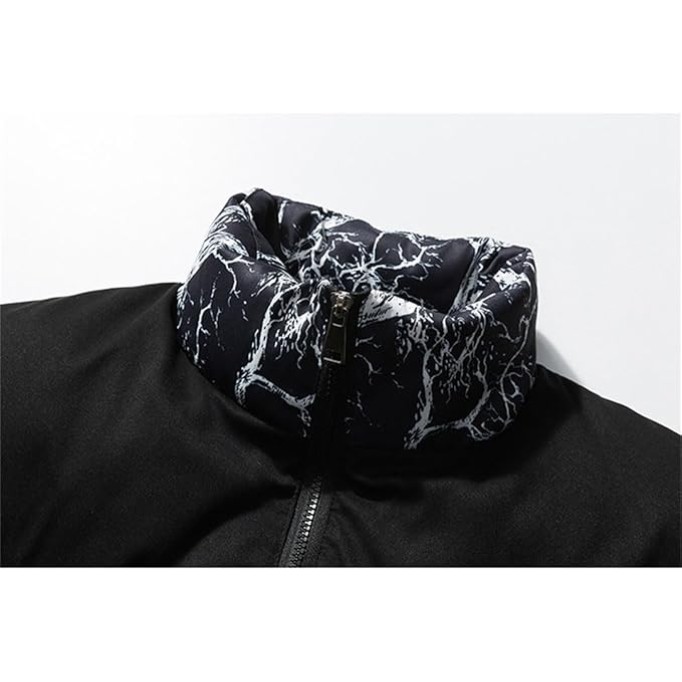 Men Print Down Jacket Coat Stand Collar Couple Oversized Zipper Warm Hip Hop Casual Jackets