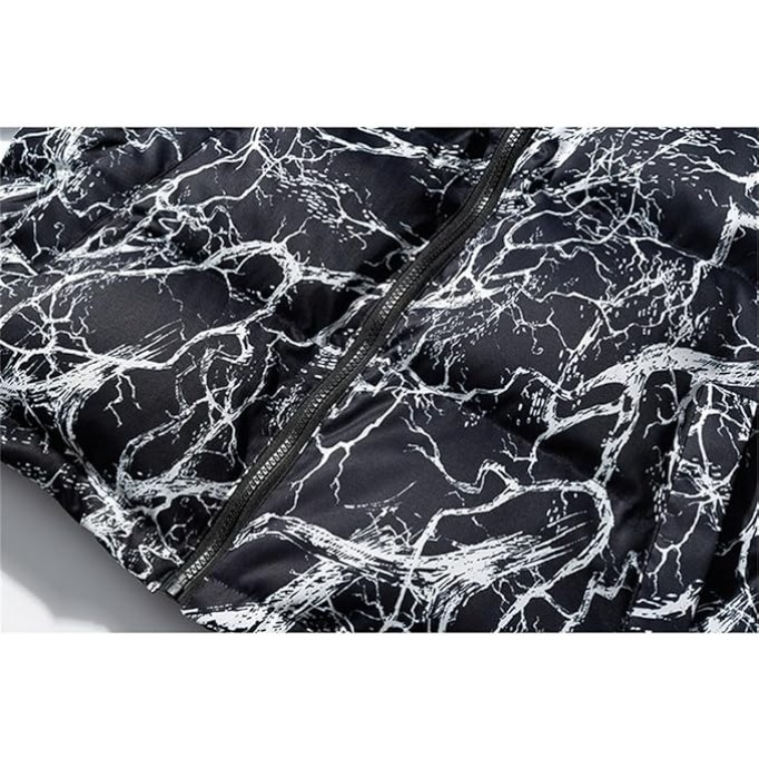 Men Print Down Jacket Coat Stand Collar Couple Oversized Zipper Warm Hip Hop Casual Jackets