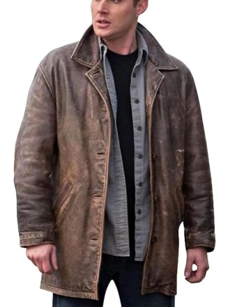 Men's 3/4 Mid Length Genuine Leather Trench Coat - Dean Winchester Vintage Leather Blazer Jacket Car Coat