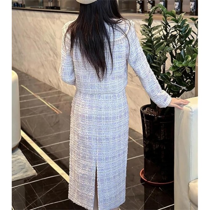 Women's Fashion Two Piece Set Tweed Jacket Coat + Skirt Set Fall Winter 2 Piece Outfits