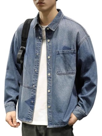 Men's Relaxed Fit Heavyweight Denim Jacket Workwear Spring Casual Coat