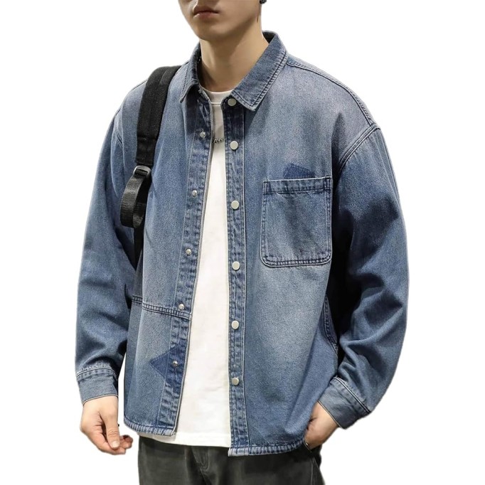 Men's Relaxed Fit Heavyweight Denim Jacket Workwear Spring Casual Coat