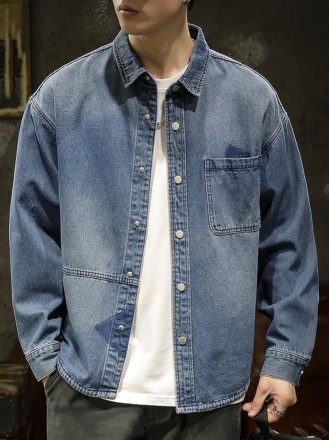 Men's Relaxed Fit Heavyweight Denim Jacket Workwear Spring Casual Coat