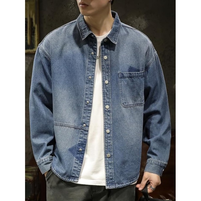 Men's Relaxed Fit Heavyweight Denim Jacket Workwear Spring Casual Coat