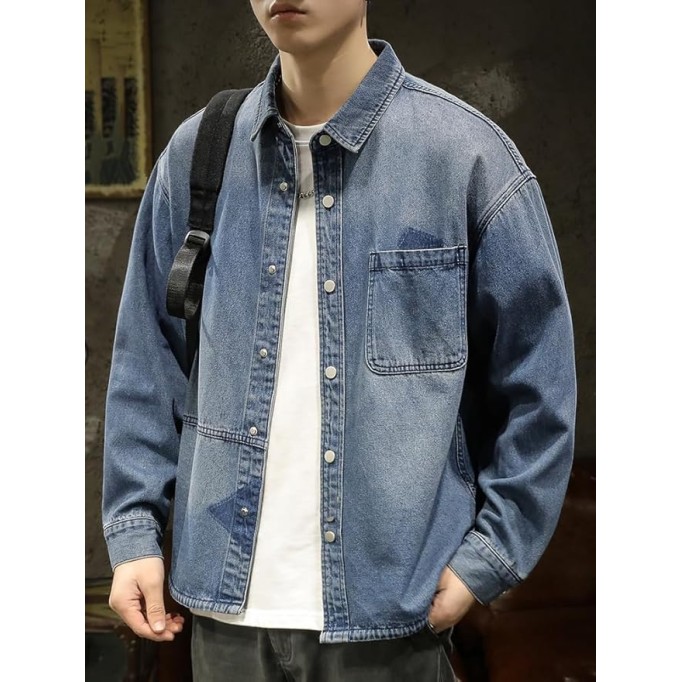 Men's Relaxed Fit Heavyweight Denim Jacket Workwear Spring Casual Coat
