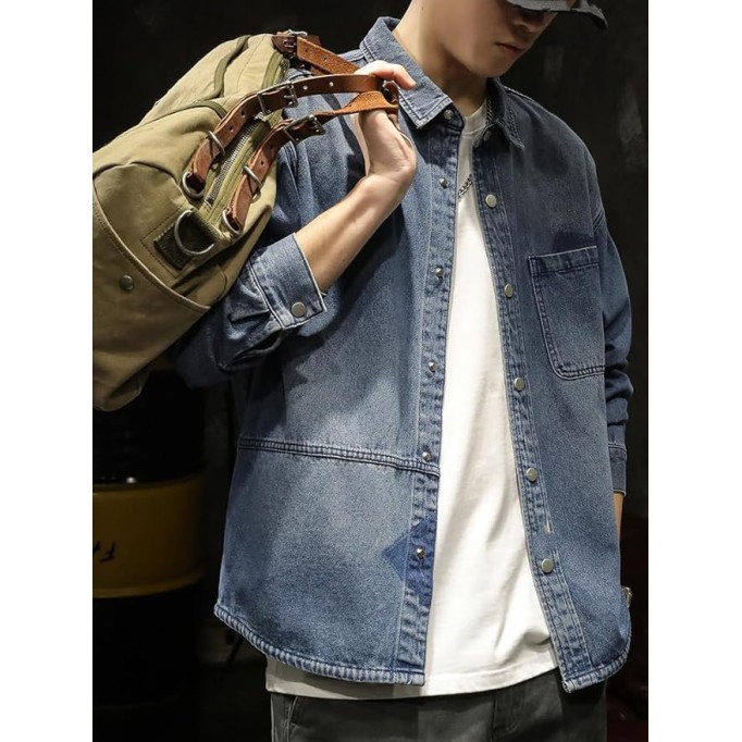 Men's Relaxed Fit Heavyweight Denim Jacket Workwear Spring Casual Coat