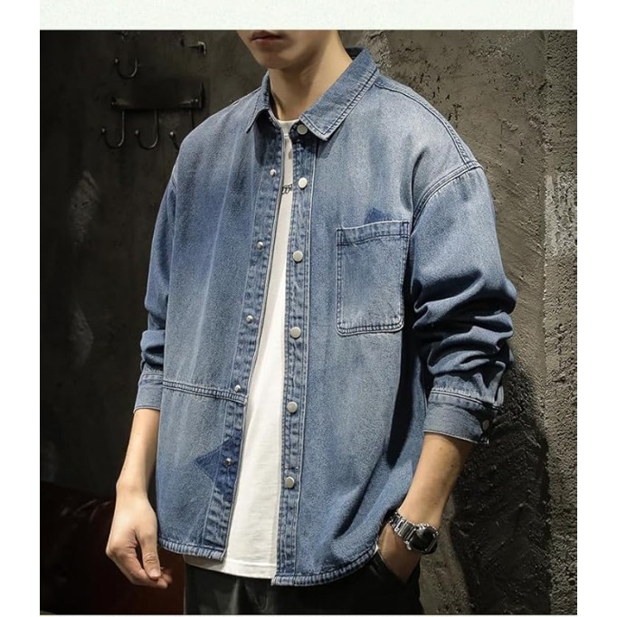 Men's Relaxed Fit Heavyweight Denim Jacket Workwear Spring Casual Coat