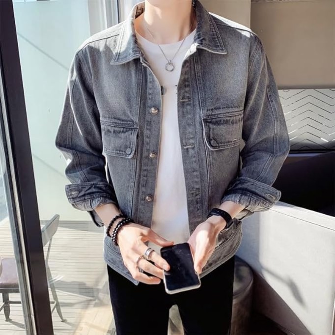 Korean Retro Short Denim Jacket Men's Spring Autumn Casual Coat