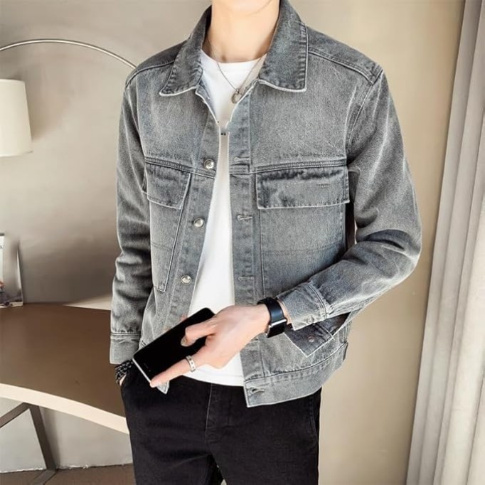 Korean Retro Short Denim Jacket Men's Spring Autumn Casual Coat