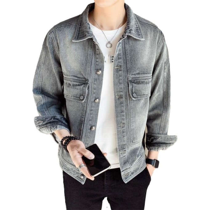 Korean Retro Short Denim Jacket Men's Spring Autumn Casual Coat
