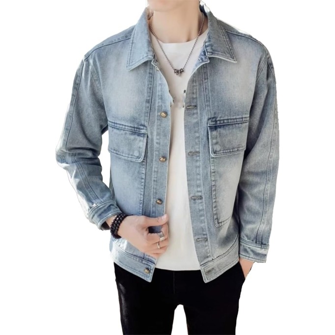 Korean Retro Short Denim Jacket Men's Spring Autumn Casual Coat