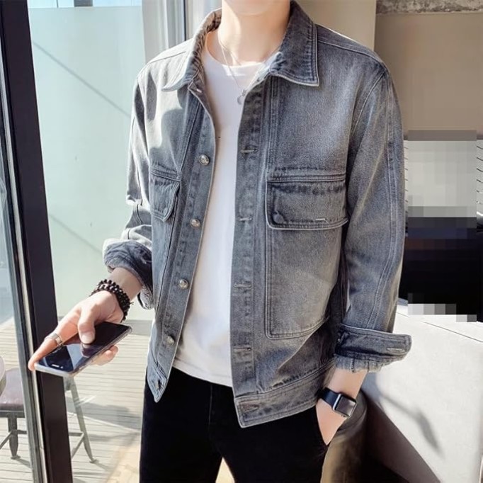 Korean Retro Short Denim Jacket Men's Spring Autumn Casual Coat