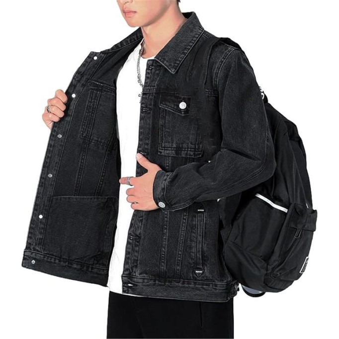 Slim Fit Black Denim Jacket Men's Casual Workwear Coat