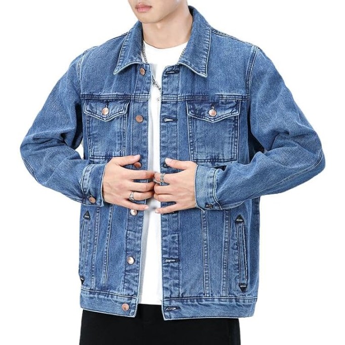 Slim Fit Black Denim Jacket Men's Casual Workwear Coat