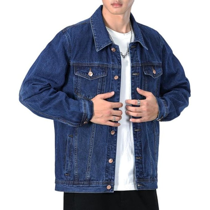Slim Fit Black Denim Jacket Men's Casual Workwear Coat