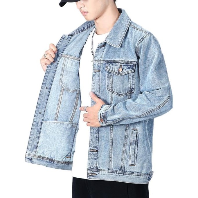 Slim Fit Black Denim Jacket Men's Casual Workwear Coat